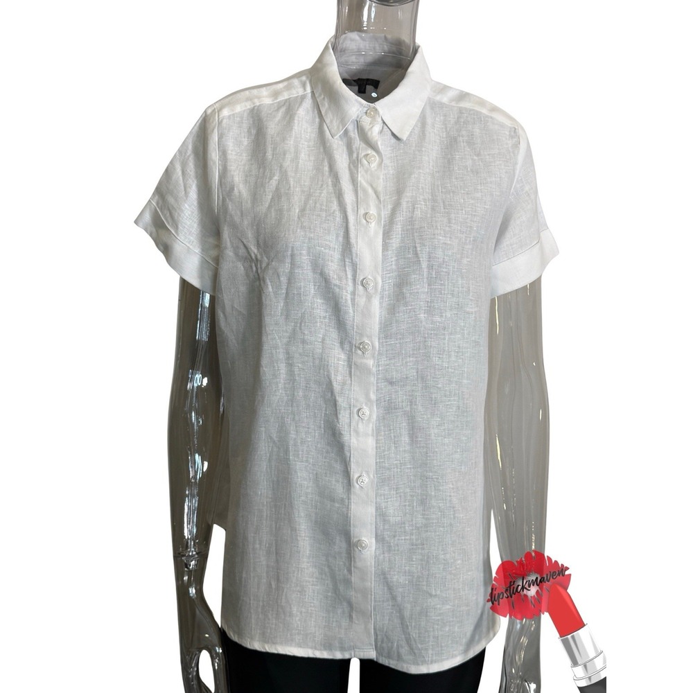 Quince Shirt Womens Small White Maternity European Linen Maternity Short Sleeve